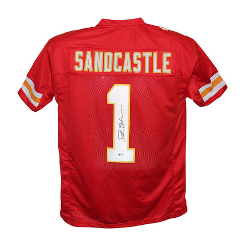 Deion Sanders Leon Sandcastle Autographed Pro Style Red Jersey Beckett 36348