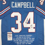 Autographed/Signed EARL CAMPBELL HOF 91 Houston Blue Stat Jersey JSA COA Auto