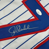Framed Autographed/Signed Joe Maddon 35x39 Chicago Pinstripe Jersey JSA COA
