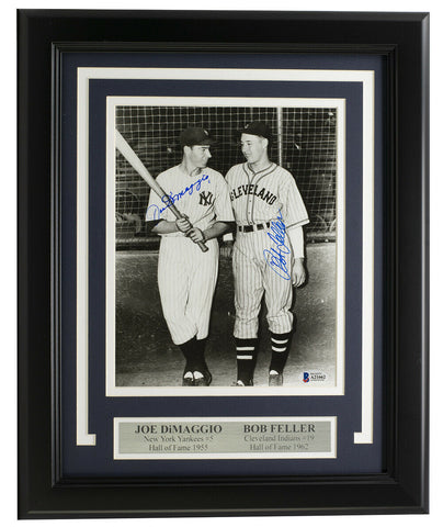 Joe DiMaggio Bob Feller Signed Framed 8x10 New York Yankees Photo BAS LOA A21662