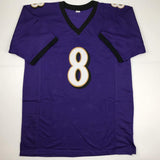 Autographed/Signed LAMAR JACKSON Baltimore Purple Football Jersey JSA COA Auto