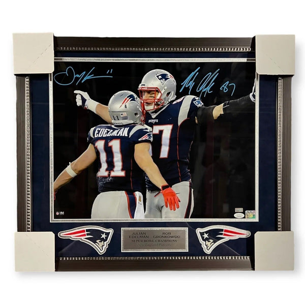 Rob Gronkowski & Julian Edelman Autographed 16x20 Photo Framed to 23x27 JSA