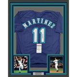 Framed Autographed/Signed Edgar Martinez 35x39 Seattle Blue Jersey JSA COA