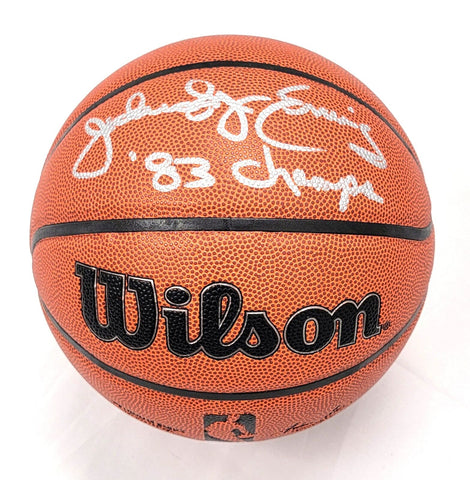 Julius Erving Signed Philadelphia 76ers NBA Wilson Basketball W/ 83 Champs BAS