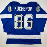 Facsimile Autographed Nikita Kucherov Tampa Bay Blue Reprint Auto Jersey Mens XL