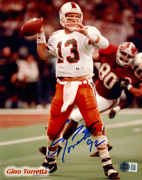 Gino Torretta Autographed/Signed Miami Hurricanes 8x10 Photo BAS 47257