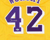 James Worthy Signed Los Angeles Lakers Jersey (Beckett) 3xNBA Champ 85, 87, & 88