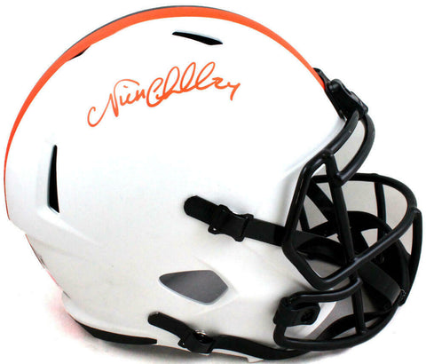 Nick Chubb Autographed Cleveland Browns Lunar F/S Helmet- Beckett W *Orange