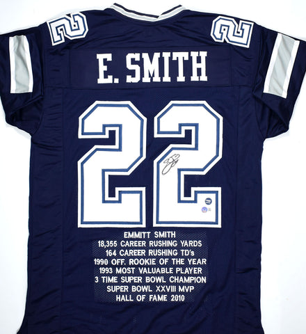 Emmitt Smith Autographed Blue Pro Style STAT Jersey- Beckett W Hologram *R2