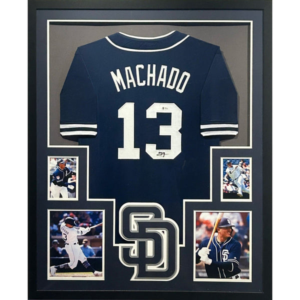 Manny Machado Autographed Signed Framed Navy San Diego Padres Jersey BECKETT