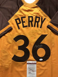 Autographed/Signed GAYLORD PERRY San Diego Yellow Baseball Jersey JSA COA Auto