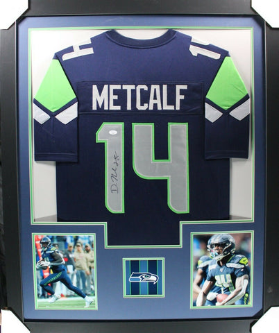 D.K. DK METCALF (Seahawks blue TOWER) Signed Autographed Framed Jersey JSA