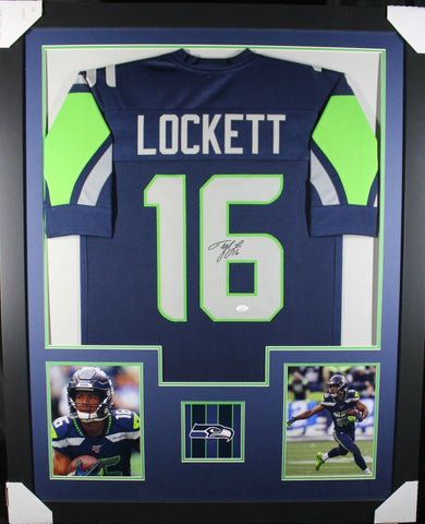 TYLER LOCKETT (Seahawks blue TOWER) Signed Autographed Framed Jersey JSA