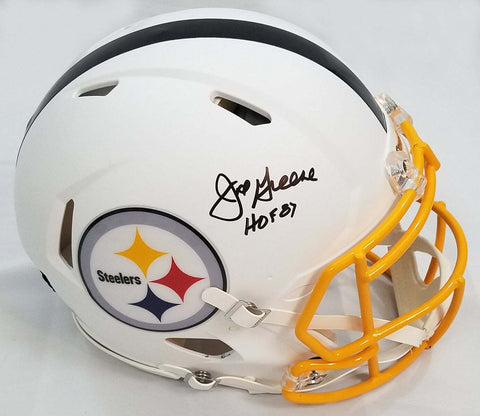 Joe Greene Signed Pittsburgh Steelers Flat White Helmet W/HOF 87 Beckett