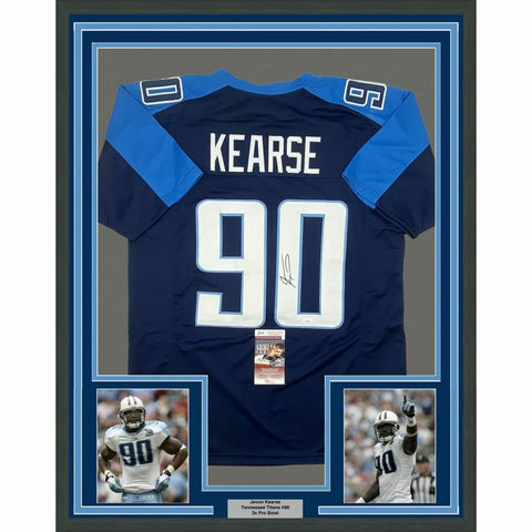 FRAMED Autographed/Signed JEVON KEARSE 33x42 Tennessee Dark Blue Jersey JSA COA