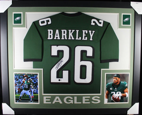 SAQUON BARKLEY (Eagles green SKYLINE) Signed Autographed Framed Jersey Beckett