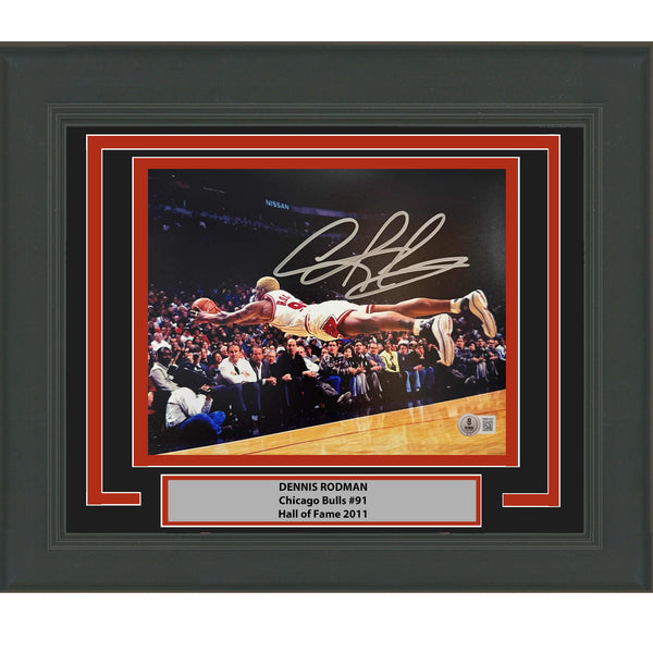 Framed Autographed/Signed Dennis Rodman Chicago Bulls 8x10 Photo BAS COA