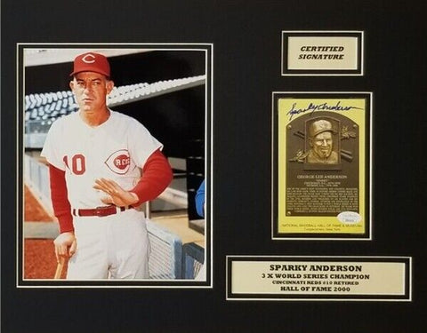 Sparky Anderson Signed Cincinnati Reds HOF Plaque Card 14x18 Matted Display JSA