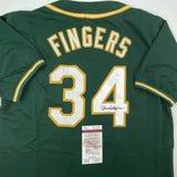 Autographed/Signed ROLLIE FINGERS Oakland Green Baseball Jersey JSA COA Auto