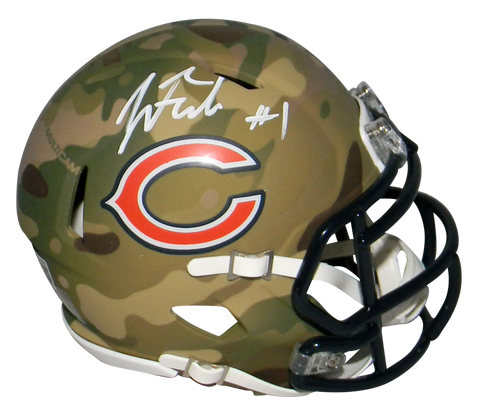 JUSTIN FIELDS AUTOGRAPHED SIGNED CHICAGO BEARS CAMO SPEED MINI HELMET BECKETT