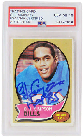 O.J. Simpson Autographed Bills 1970 Topps Rookie Card #90 w/HOF'85 (PSA Auto 10)