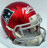 Mac Jones Autographed Patriots Flash Red Mini Helmet (Damaged) Beckett WS86312