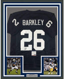 Framed Autographed/Signed Saquon Barkley 35x39 Penn State Blue Jersey PSA COA