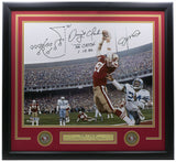 Joe Montana Dwight Clark Signed Framed 16x20 Photo Play Insc. Auto 10 BAS LOA