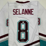 Autographed/Signed Teemu Selanne "Finnish Flash" Anaheim White Jersey JSA COA