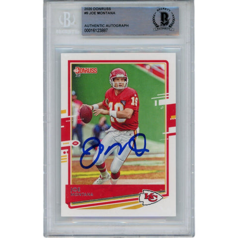 Joe Montana Autographed/Signed 2020 Donruss 9 Trading Card Beckett 47153