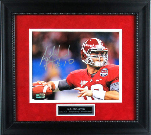 AJ McCarron Autographed/Signed Alabama Crimson Tide Framed 8x10 Photo - Throwing