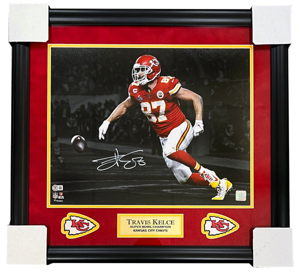 Travis Kelce Chiefs Signed Spotlight SB LIV 16x20 Matted & Framed Photo BAS