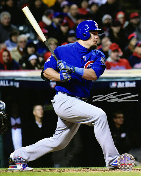 KYLE SCHWARBER Signed Cubs 2016 World Series Batting Action 8x10 Photo -SCHWARTZ