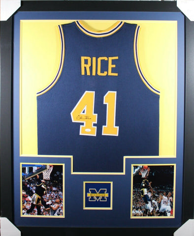 GLEN RICE (Michigan blue TOWER) Signed Autographed Framed Jersey JSA