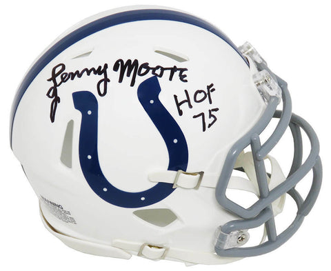 Lenny Moore Signed COLTS Riddell Speed Mini Helmet w/HOF'75 - SCHWARTZ