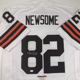 Autographed/Signed Ozzie Newsome HOF 99 Cleveland White Football Jersey JSA COA