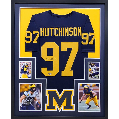 Aidan Hutchinson Autographed Signed Framed Michigan Jersey BECKETT