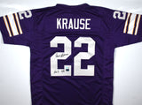 Paul Krause Autographed Purple Pro Style Jersey w/HOF- Beckett W Hologram *Black