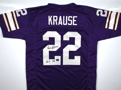 Paul Krause Autographed Purple Pro Style Jersey w/HOF- Beckett W Hologram *Black