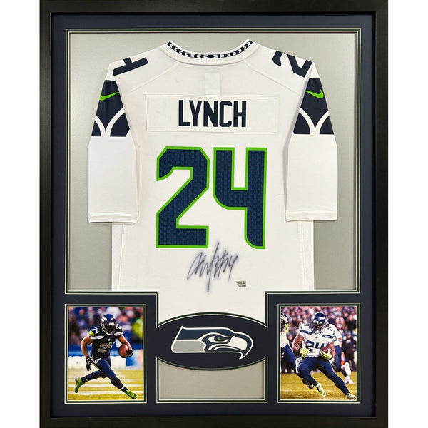 Marshawn Lynch Autographed Signed Framed White Seahawks TP Jersey FANATICS