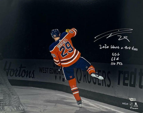 LEON DRAISAITL Autographed "2020 HART" 16" x 20" Photograph FANATICS LE 29