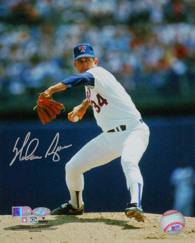 Nolan Ryan Autographed TX Rangers 8x10 Pitching Photo- AIV Holo/ Ryan Holo *Sil