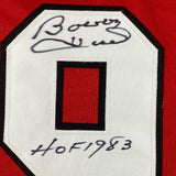 Autographed/Signed Bobby Hull HOF 1983 Chicago Red Hockey Jersey JSA COA