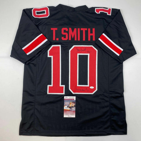 Autographed/Signed Troy Smith Heisman 06 Ohio State Black College Jersey JSA COA