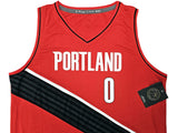 TRAILBLAZERS DAMIAN LILLARD AUTOGRAPHED RED FANATICS JERSEY XL BECKETT 214825