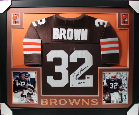 Jim Brown Autographed/Signed Pro Style Framed Brown XL Jersey Beckett 35361