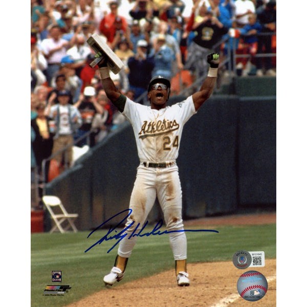 Rickey Henderson Autographed/Signed Oakland Athletics 8x10 Photo Beckett 47692