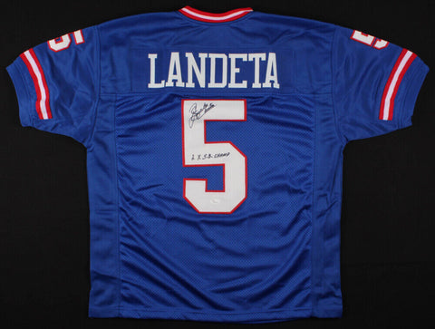 Sean Landeta Signed New York Giants Jersey Inscribed "2xS.B Champs" (JSA COA)