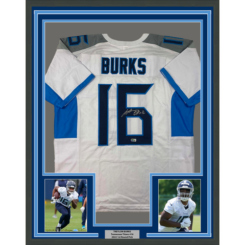 Framed Autographed/Signed Treylon Burks 33x42 Tennessee White Jersey BAS COA