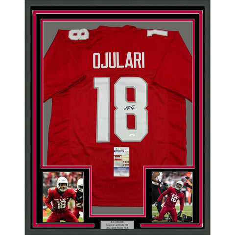 Framed Autographed/Signed B.J. BJ Ojulari 35x39 Arizona Red Jersey JSA COA